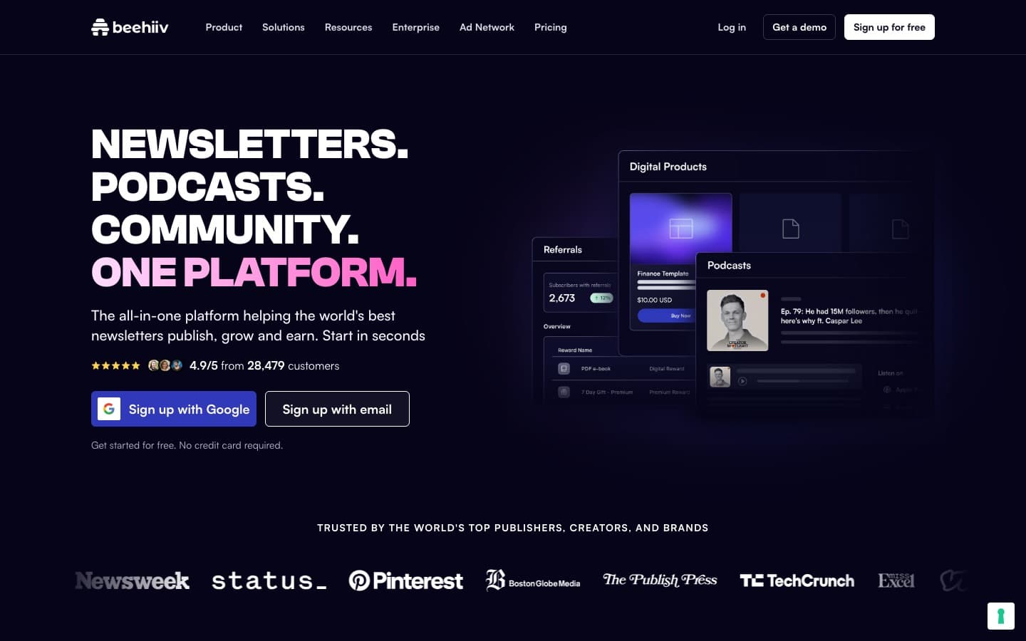 The beehiiv homepage